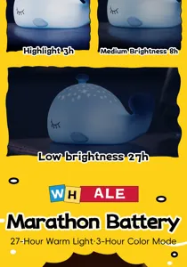 Veilleuse baleine en silicone avec 3 niveaux de luminosite et longue autonomie de pile