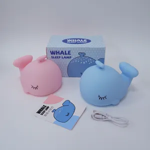 Veilleuse baleine en silicone avec LED multicolores, lampe de chambre rechargeable USB.