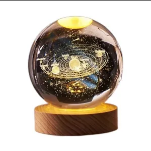 Sfera di cristallo incisa 3D sistema solare lampada da notte decorazione scrivania regalo