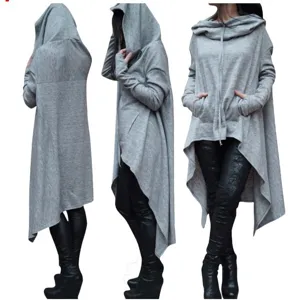 Women's Casual Long Sleeve Solid Color Asymmetrical Hooded Sweatshirt Pullover Hoodie