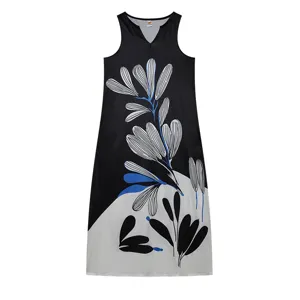 Vue rapprochée de l'imprimé floral vintage, col V élégant et design sans manches.