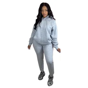 Damen einfarbige gefütterte zweiteilige Kapuzensweatshirt und Jogginghose Trainingsanzug.