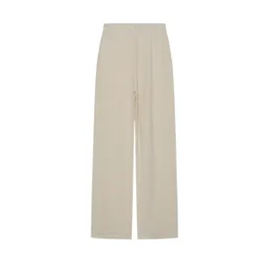 Pantalon large en tricot beige pour femme taille elastique confort decontracte