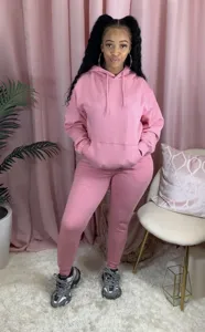 Detailansicht des rosa Damen Kapuzenpullovers und Freizeithosen zweiteiligen Sets.