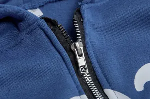 Damen blaue Kapuzenpullover Reißverschluss Detail lässig Streetwear Hoodie Oberteil