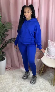 Damen einfarbig Fleece Kapuzenpullover und Jogginghose zweiteiliger Trainingsanzug Set