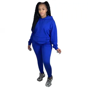 Damen einfarbige zweiteilige Hoodie und Jogginghose Set Freizeit Fleece Sportbekleidung.