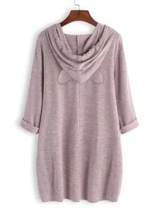 Detailed close-up view of the cute cat ear knit hoodie, oversized loose comfortable style.