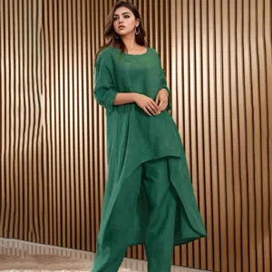 Dames Casual Polyester Top En Bottom Onregelmatig Shirt Met Lange Mouwen En Wijde Pijpen Broek Effen Kleur Urban Mode Outfit