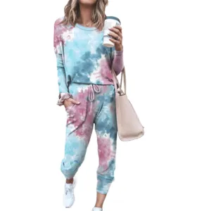 Damen Batik Trainingsanzug Langarm Sweatshirt und Jogginghose Freizeit Sportbekleidung