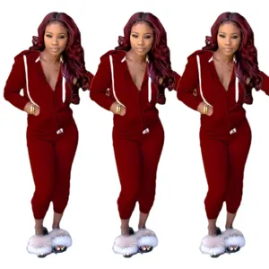 Women solid color tracksuit autumn casual two piece hoodie set long pants sportswear outfit
