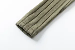 Ribbed knit sleeve detail of the autumn long sleeve casual hoodie set in army green.