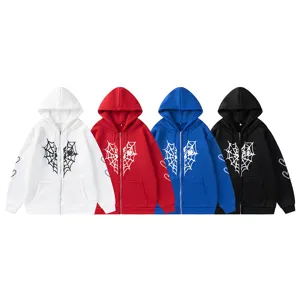 Sweat à capuche zippé doublé en polaire avec imprimé cœur toile d'araignée pour l'hiver.
