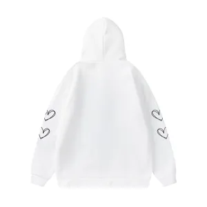 Sweat à capuche zippé en molleton blanc avec de charmants cœurs imprimés sur les manches.