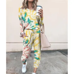 Women tie dye long sleeve sweatshirt sweatpants tracksuit casual autumn outfit set