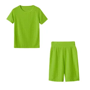 Set Sportivo Donna Maglietta Maniche Corte e Pantaloncini Yoga Verde Neon Fitness