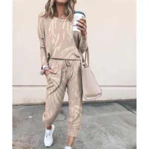 Women Casual Tie Dye Long Sleeve Sweatshirt and Jogger Pants Lounge Set Main Display.