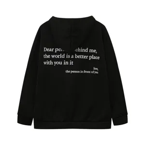 Women casual fleece hoodie with back letter print, cozy drawstring hooded sweatshirt detail.