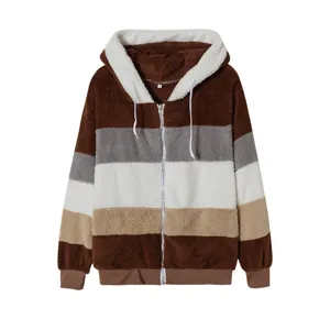 Γυναικείο Casual Φούτερ με Κουκούλα Sherpa Colorblock Φleece Χειμερινό Ζεστό Μπουφάν