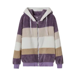 Gynaikeia Plousia Koukoula Color Block Jacket Fthinoporo Casual Fleece Fermouar