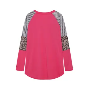 Women's leopard colorblock striped long sleeve t-shirt casual round neck autumn fashion top