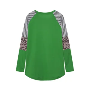 Women casual colorblock striped long sleeve t-shirt autumn fashion round neck top
