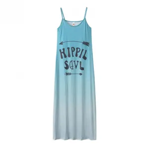 Women Summer Gradient Blue Spaghetti Strap Long Dress Casual Letter Print Maxi Dress New