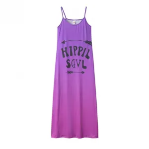 Purple gradient slip maxi dress with graphic print for women summer casual daily wear.