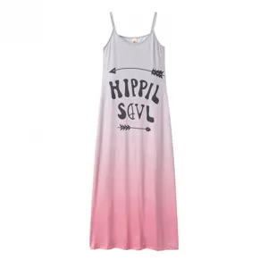 Women Summer Gradient Slip Long Dress Casual Spaghetti Strap Letter Print Nightgown