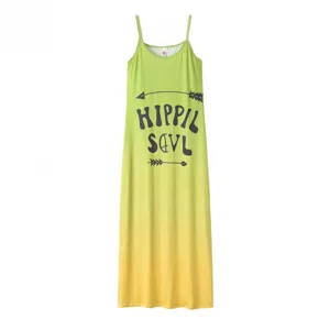 Women Summer Long Camisole Dress Gradient Green Yellow Slim Fit Sleeveless Casual Dress