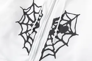 Sweat-shirt à capuche zippé imprimé toile d'araignée blanche pour homme et femme