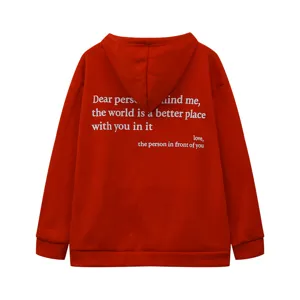 Women red fleece hoodie back letter print casual long sleeve hooded sweatshirt detail view