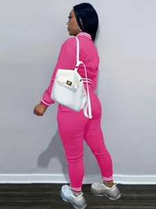 Tuta sportiva tinta unita da donna autunno rosa giacca da baseball e pantaloni.