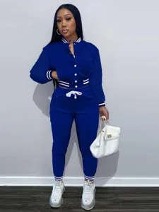 Completo tuta casual da donna giacca da baseball con bottoni monocolore e pantaloni sportivi