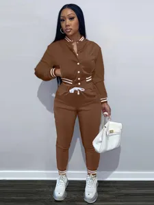 Autunno donna colore unito giacca bomber tuta sportiva set due pezzi di moda casual