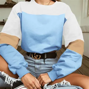 Colorblock lang mouw crewneck sweatshirt voor vrouwen, stijlvolle casual herfst top.