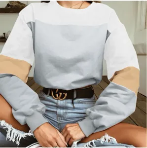 Dames kleurblok sweatshirt met lange mouwen, stijlvolle patchwork casual trui bovenkant.