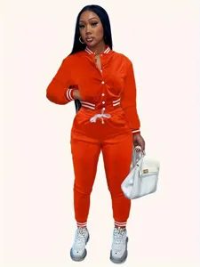 Tuta sportiva arancione donna giacca da baseball corta e pantaloni felpati casual outfit
