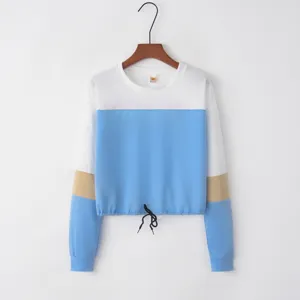 Vrouwen lange mouw kleurblok ronde hals sweatshirt casual trekkoord trui top trendy