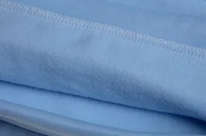 High quality light blue fleece hoodie inner fabric and clean sewing detail close-up view