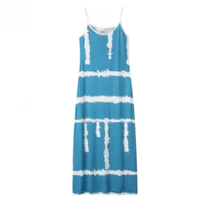 Blue white striped maxi dress casual summer spaghetti strap slim fit elegant long dress for women