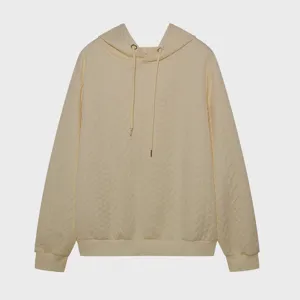 Detail view of women plus size jacquard hooded long sleeve loose sweatshirt drawstring yellow