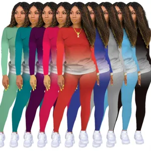 Dames Gradiënt Lange Mouw Top And Bottom Sets Casual Activewear Sport Tweedelig Trainingspak Outfits