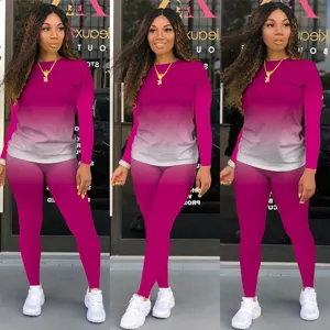Dames verloopkleur lange mouw top en broek trainingspak set casual outfit.