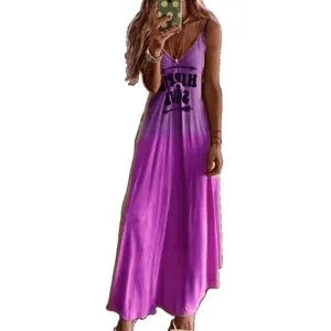 Summer women's purple gradient long slip dress casual slim fit boho style hippie soul print.