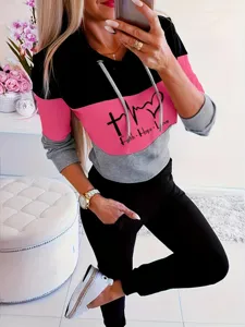 Ensemble sweat à capuche colorblock et pantalon de survêtement femme printemps