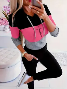 Ensemble sweat à capuche et pantalon colorblock femme printemps casual sportswear chic