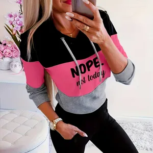 Ensemble Top And Bottom Décontracté à Capuche pour Femmes Color-Block en Polyester à Manches Longues pour le Printemps