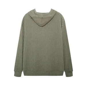 Ribbed knit hoodie featuring a cozy long sleeve design and casual hooded style in solid green color.