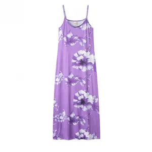 Women Purple Floral Spaghetti Strap Long Cami Dress Summer Casual Beach Maxi Dress